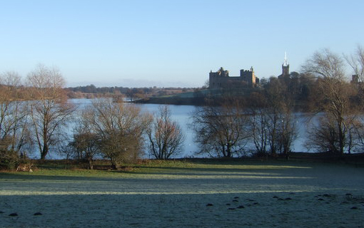 Linlithgow Palace and Loch in winter